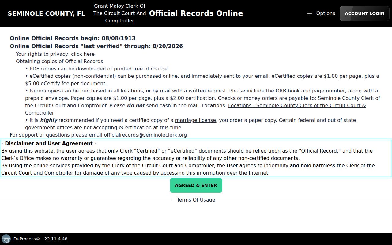 Seminole County residents directory deed index