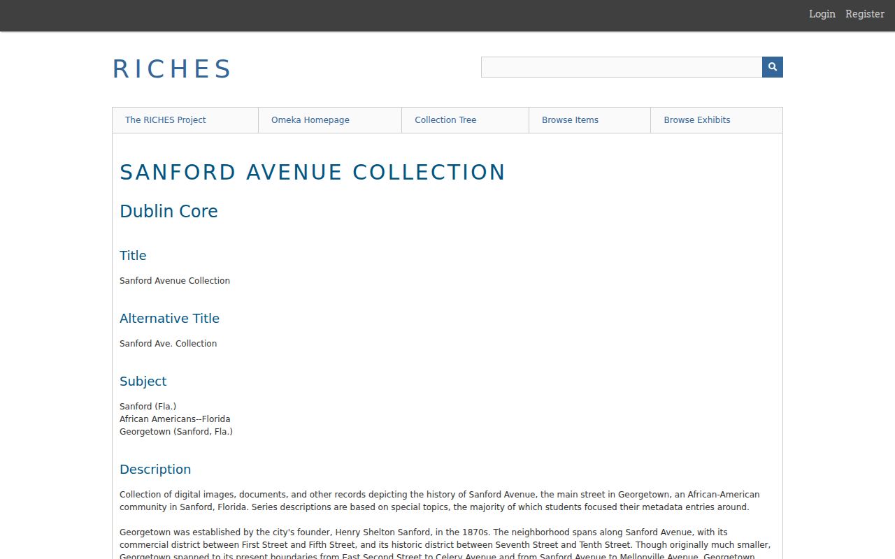 RICHES Sanford Avenue historical collection used to research previous Seminole County residents